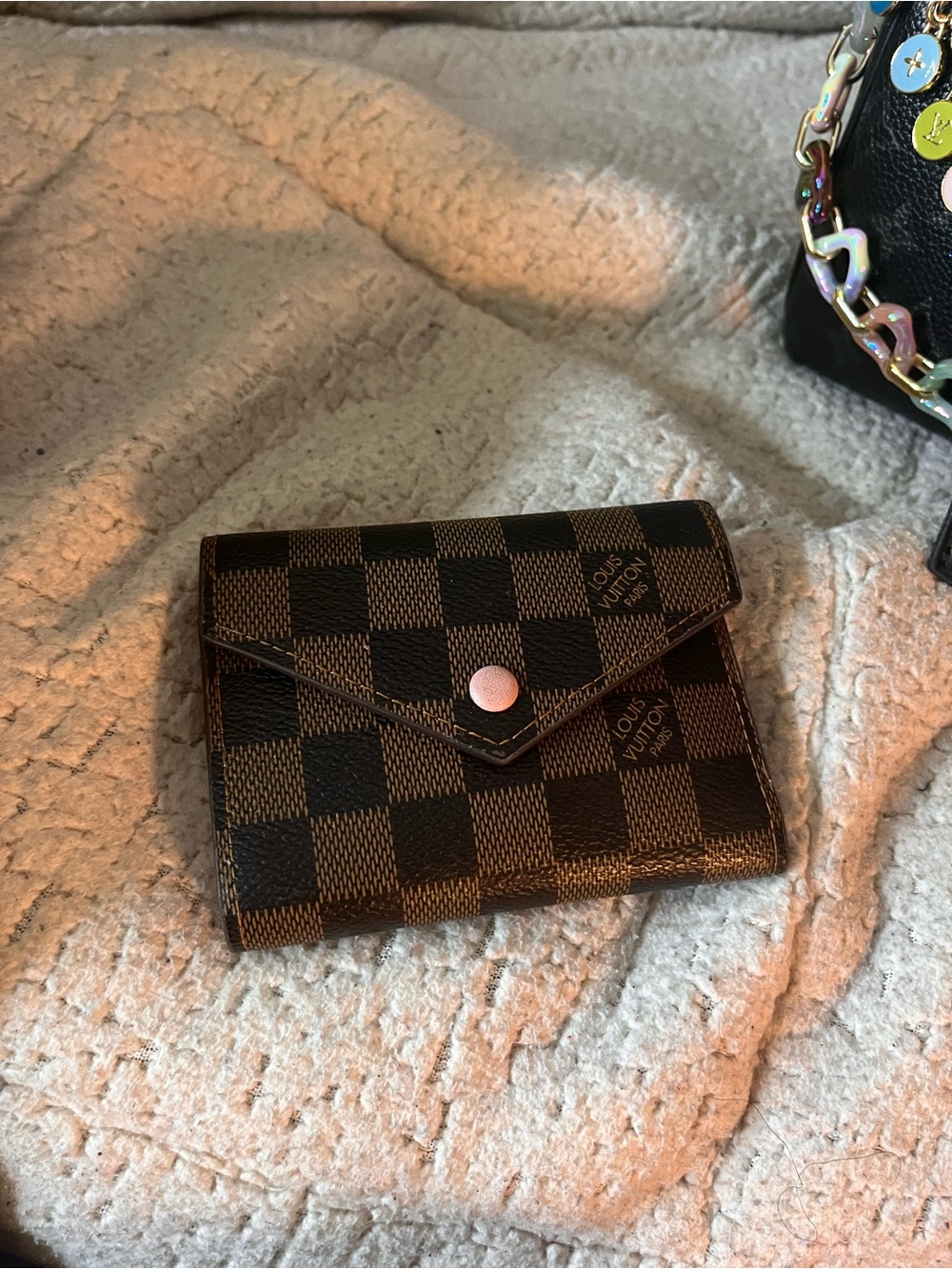 Louis Vuitton Damier Ebene Brown Envelope Wallet with Pink Snap
